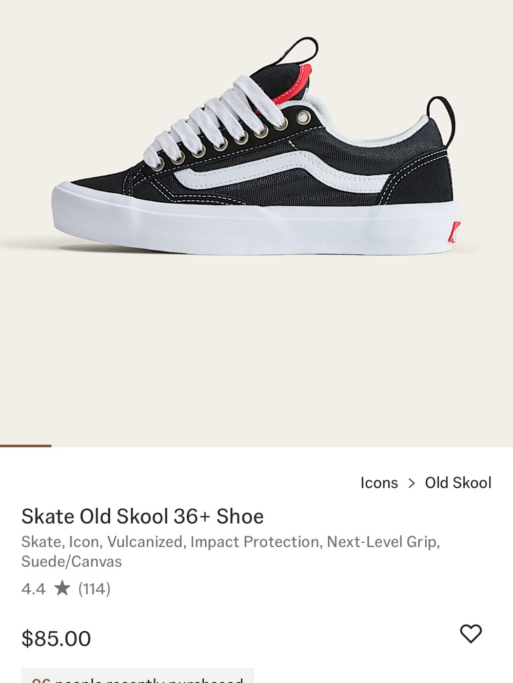 Vans Mens Skate Old Skool 36+ Black White Red Low-Top Skate Sneakers